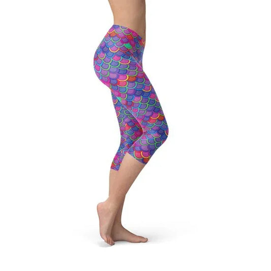 Womens Purple Pink Mermaid Capri Leggings - Which Mark