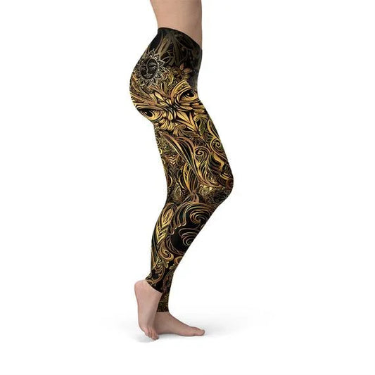 Womens Golden Ornament Owl Leggings - Which Mark