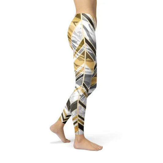 Womens White Marble w/ Black Gold Lines Leggings - Which Mark