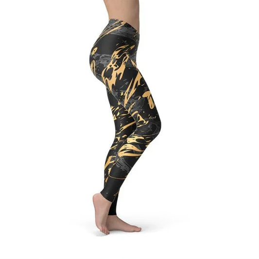 Womens Black Marble w/ Gold Splash Leggings - Which Mark