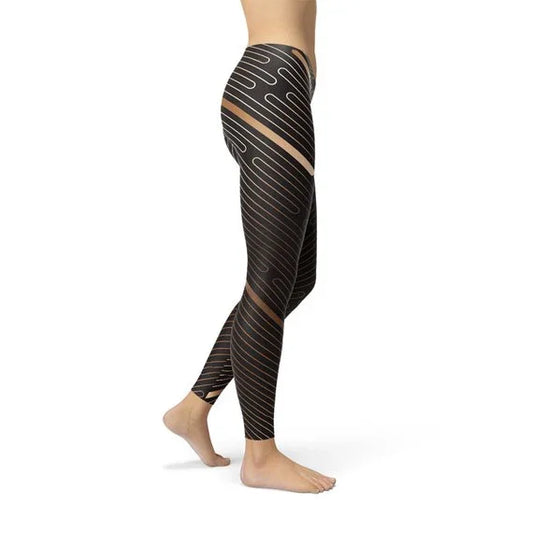 Womens Striped Lines Sports Brown Leggings - Which Mark