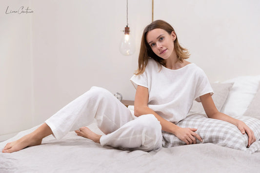 White linen / Natural Linen Pajama set / Linen loungewear / Linen - Which Mark