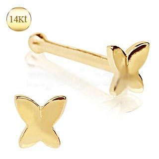 14Kt Yellow Gold Stud Nose Ring with a Butterfly - Which Mark