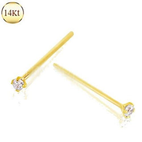 14Kt Yellow Gold Prong Set Clear CZ Fishtail Nose Ring - Which Mark