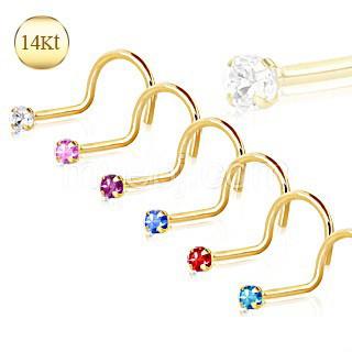 14Kt Yellow Gold Screw Nose Ring with Prong Setting Gem - Which Mark