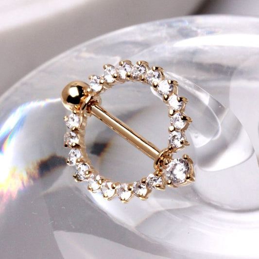 14Kt Yellow Gold Nipple Ring with Round CZ - Which Mark