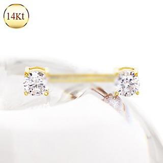14Kt Yellow Gold Prong Setting CZ Nipple Bar - Which Mark