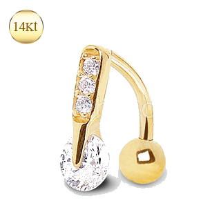 14Kt Yellow Gold Navel Ring with Top Down Multi Round Gems - Which Mark