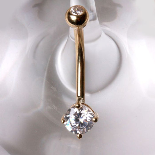 14Kt Yellow Gold 1/2" Navel Ring with Clear Round Prong Set CZ - Which Mark