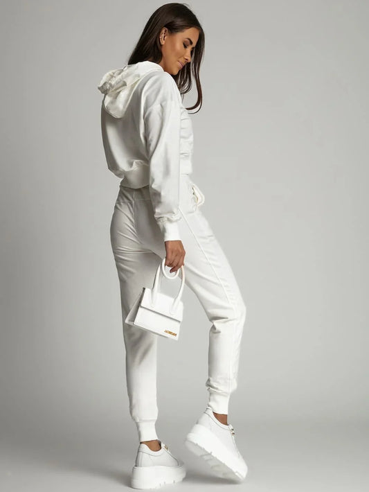 Women's tracksuit set with an asymmetric sweatshirt ekri FI718 - Which Mark