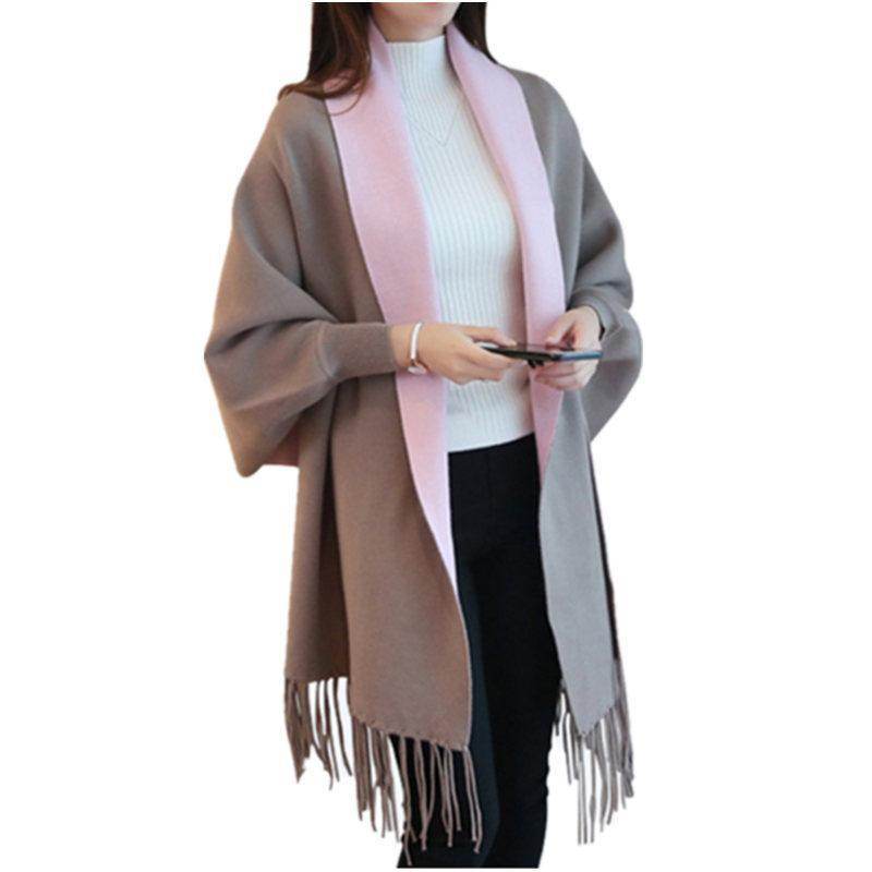 Winter Women's Warm Artificial Cashmere Tassel Poncho With - Which Mark