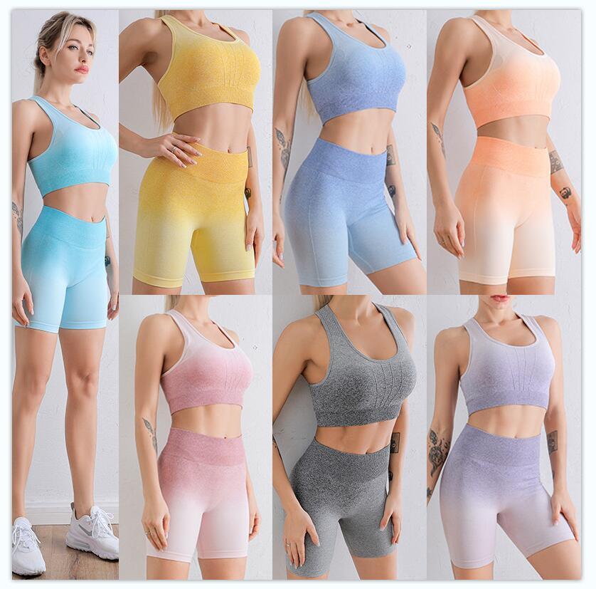 2021 Sports Set Women Gradient Fitness Yoga Tracksuit Gym Jogging - Which Mark