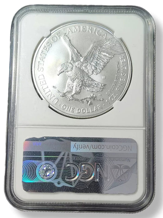 2021 W American Silver Eagle Burnished Type 2 FDOI NGC MS70 Guadioso - Which Mark