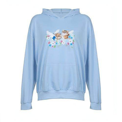 Cat Print Hooded Loose Pullover Long Sleeve Casual Sweater Women - Which Mark