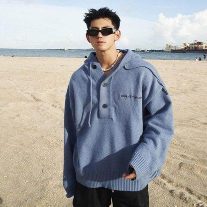 American Simple Embroidery Knitting Hooded Sweater Men - Which Mark