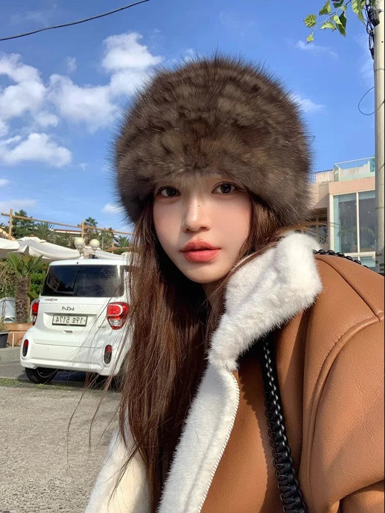 Mink Fur Knit Fur Hat with Elastic Headband and Ear Protection for - Which Mark