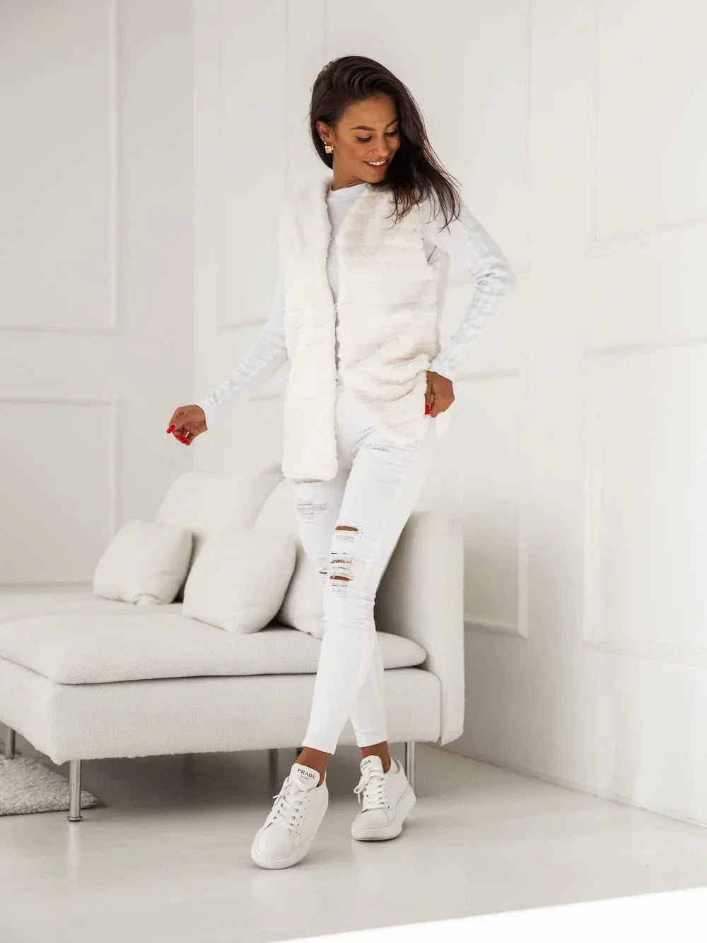 Women's fur vest, cream 02114 - Which Mark