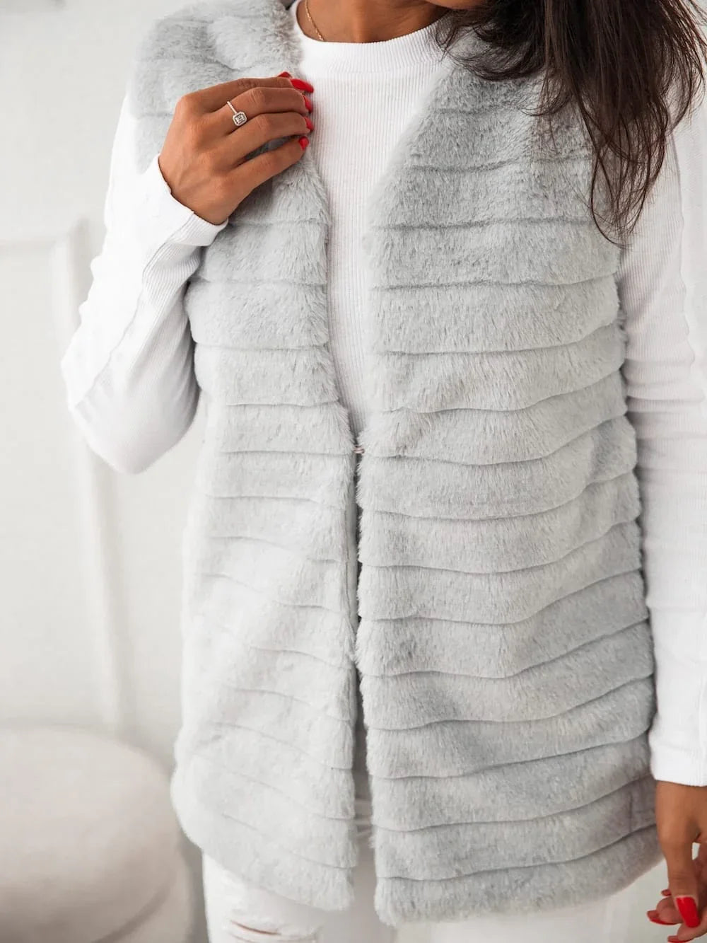 Women's fur vest, light gray 02114 - Which Mark