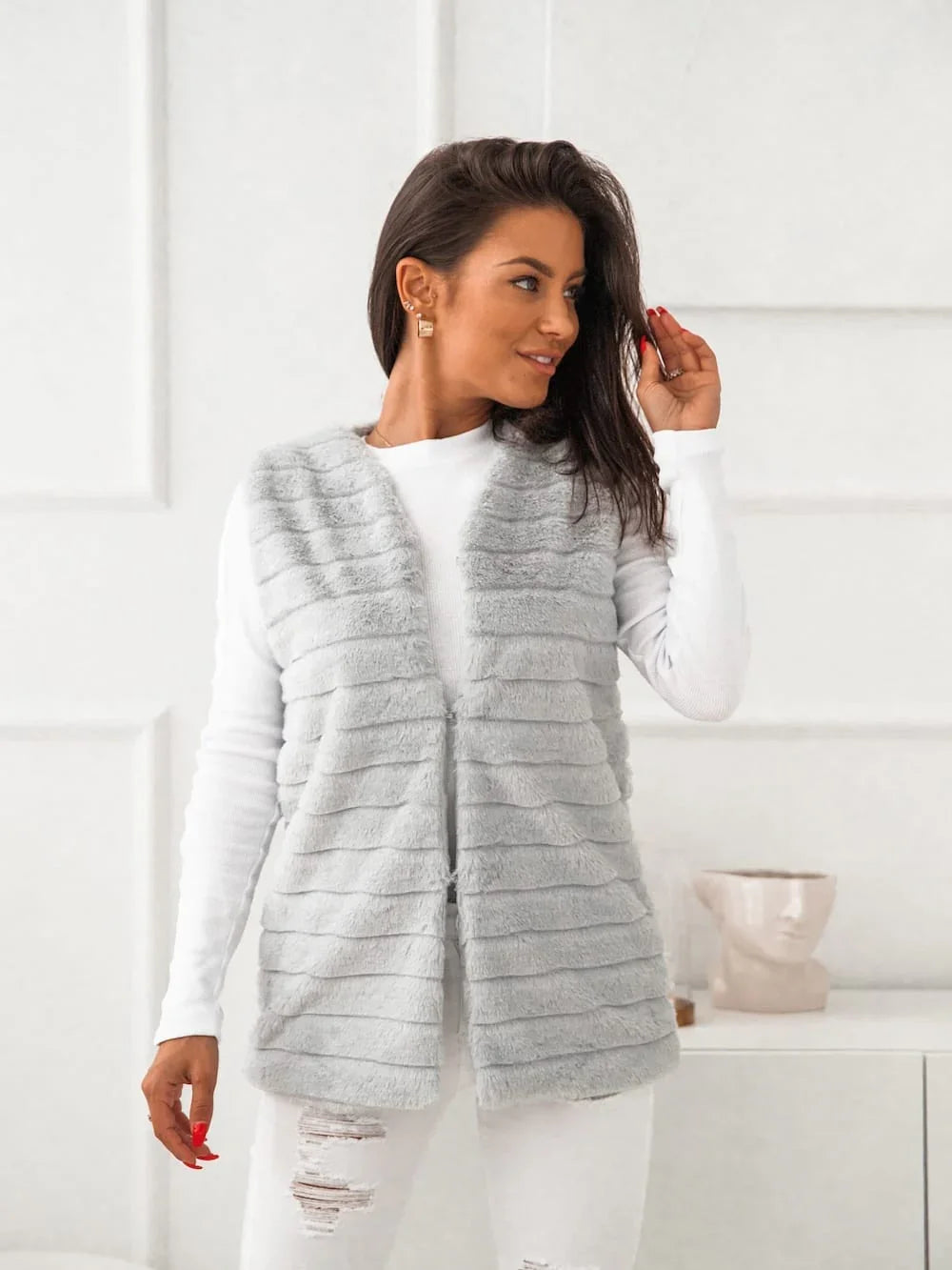 Women's fur vest, light gray 02114 - Which Mark