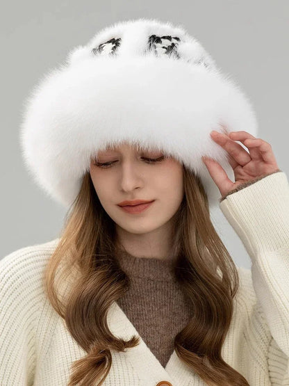 Ethnic style mink warm ear protection fox fur bucket hat - Which Mark