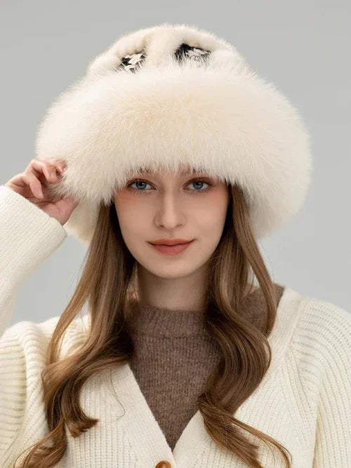 Ethnic style mink warm ear protection fox fur bucket hat - Which Mark