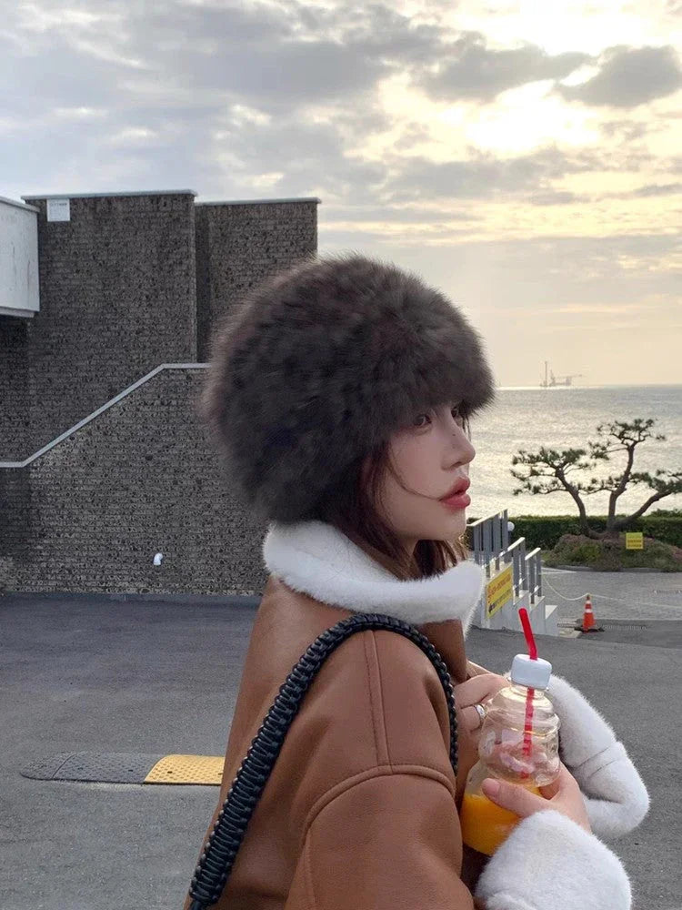 Mink Fur Knit Fur Hat with Elastic Headband and Ear Protection for - Which Mark