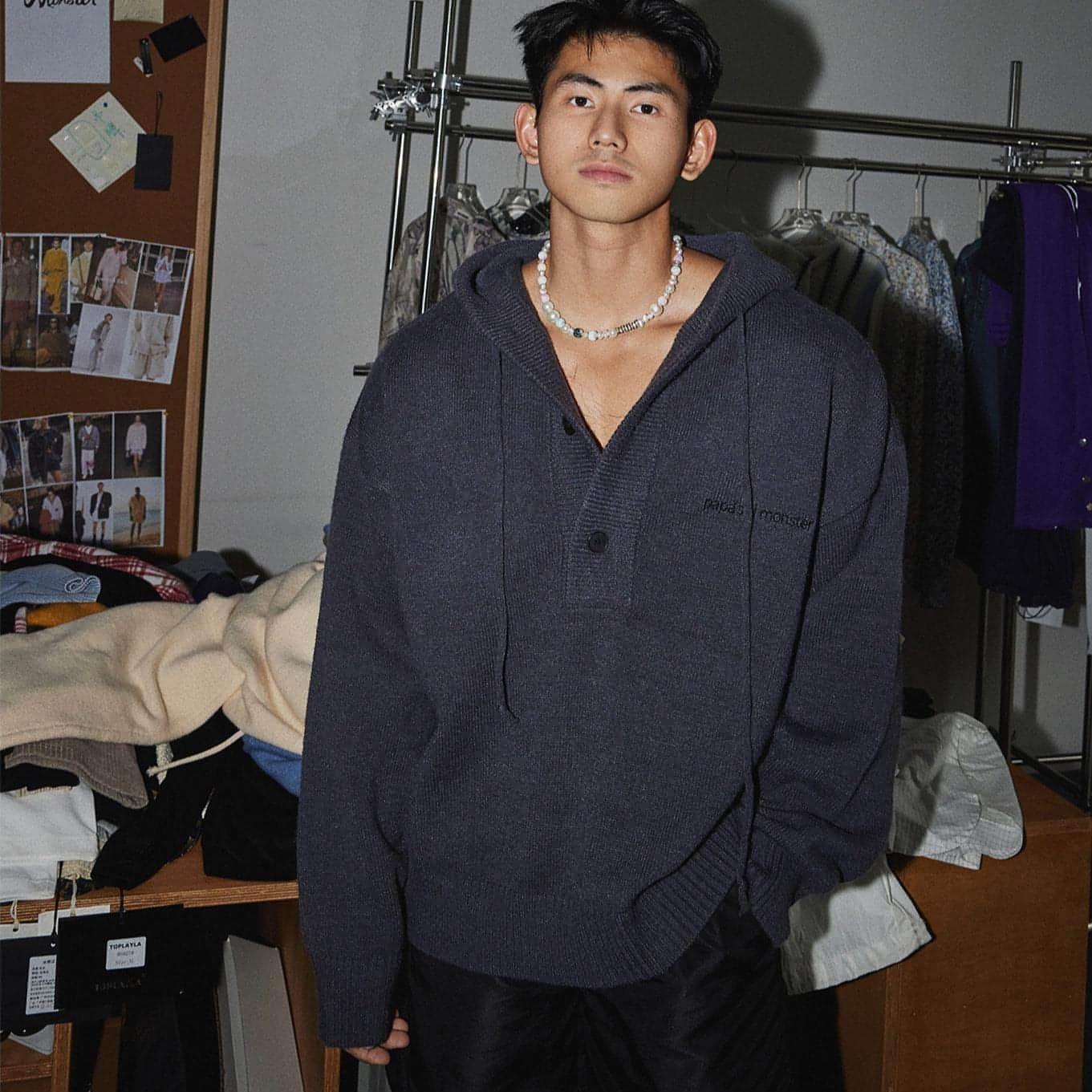 American Simple Embroidery Knitting Hooded Sweater Men - Which Mark