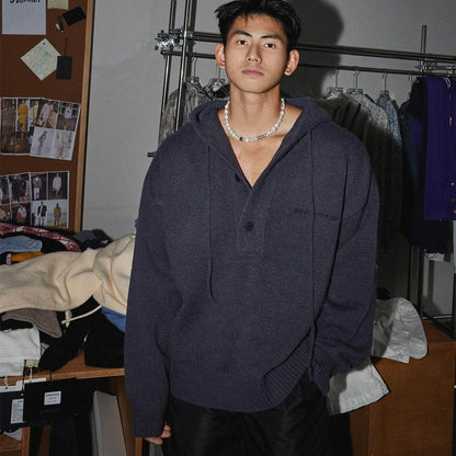 American Simple Embroidery Knitting Hooded Sweater Men - Which Mark