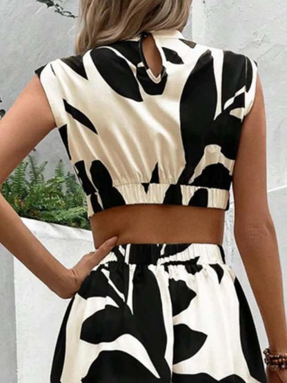Cutout Printed Cap Sleeve Midi Dress - Which Mark