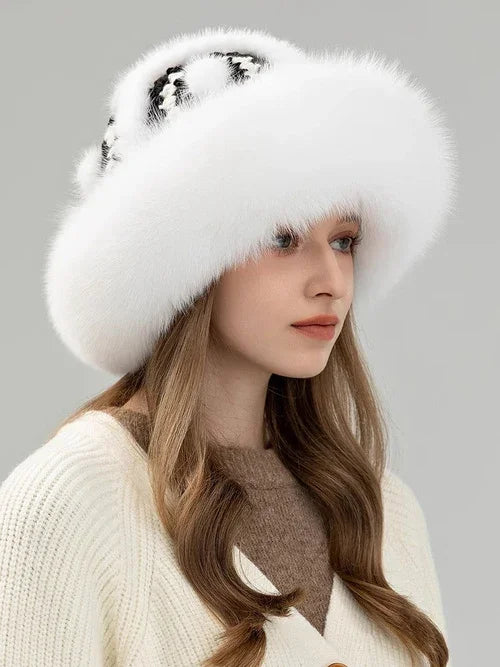 Ethnic style mink warm ear protection fox fur bucket hat - Which Mark
