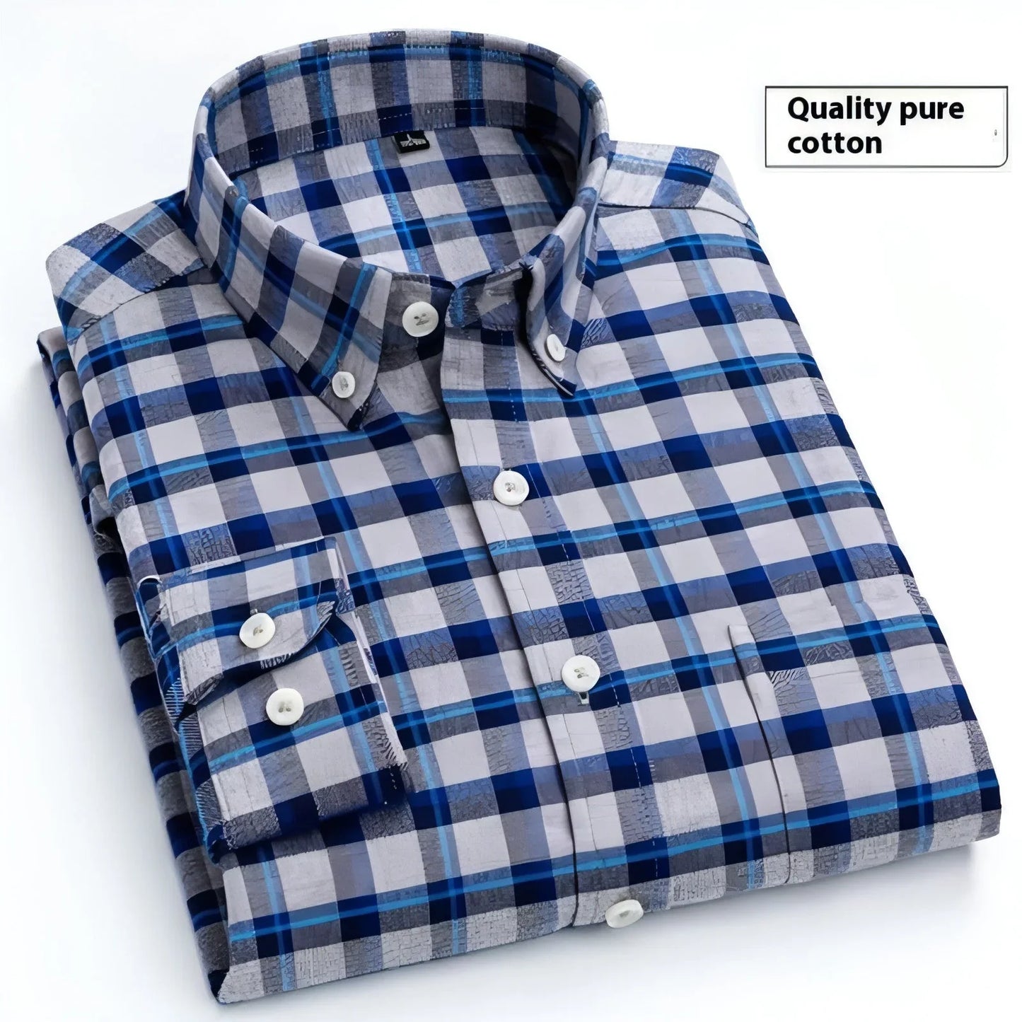 Cotton Brushed Plaid Long-sleeved DressShirt Business Casual Cotton - Which Mark