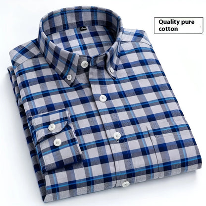 Cotton Brushed Plaid Long-sleeved DressShirt Business Casual Cotton - Which Mark