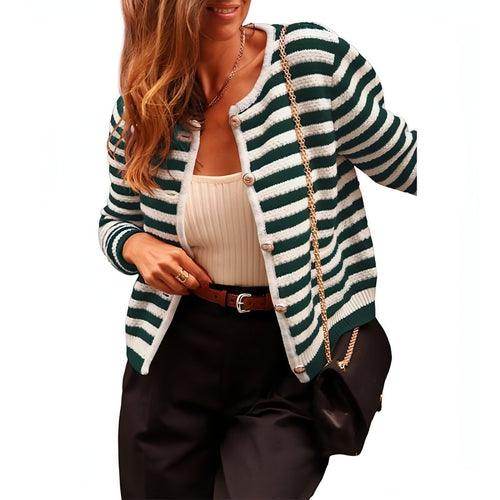 Women's Contrasting Striped Cardigan Sweater - Which Mark