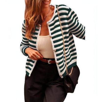 Women's Contrasting Striped Cardigan Sweater - Which Mark