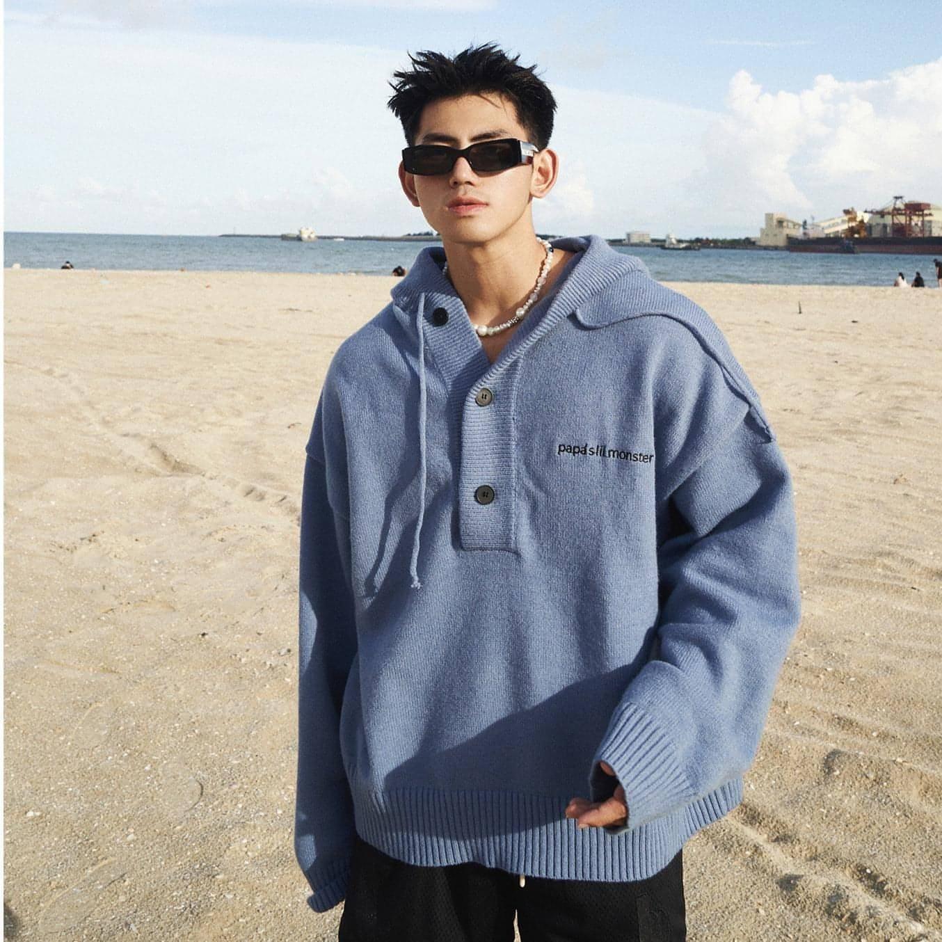 American Simple Embroidery Knitting Hooded Sweater Men - Which Mark