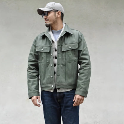 Vulcanized Green Puree Denim Retro Workwear Pure Cotton Coat Men - Which Mark