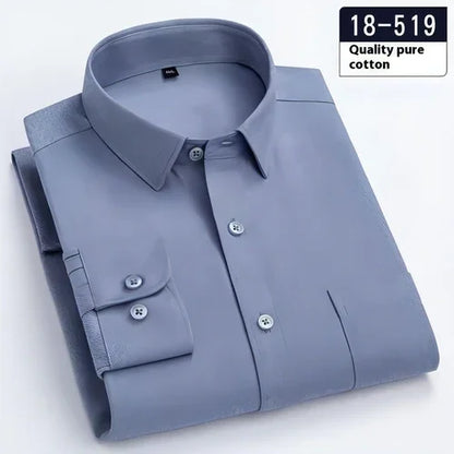 Men's Long Sleeve Solid Color Pocket Light Business DressShirt - Which Mark