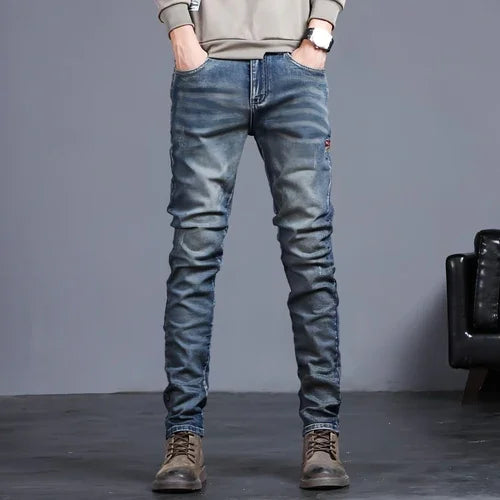 Youth Retro Embroidered Denim Pants Men Jeans - Which Mark