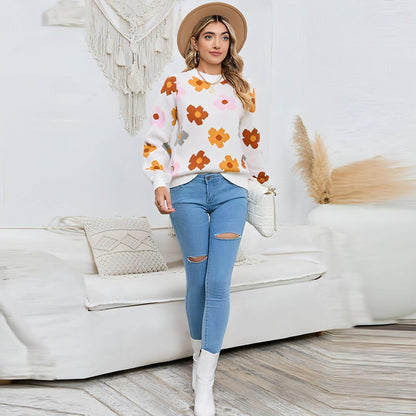 Knitted Thread Sweater Women's Flower - Which Mark