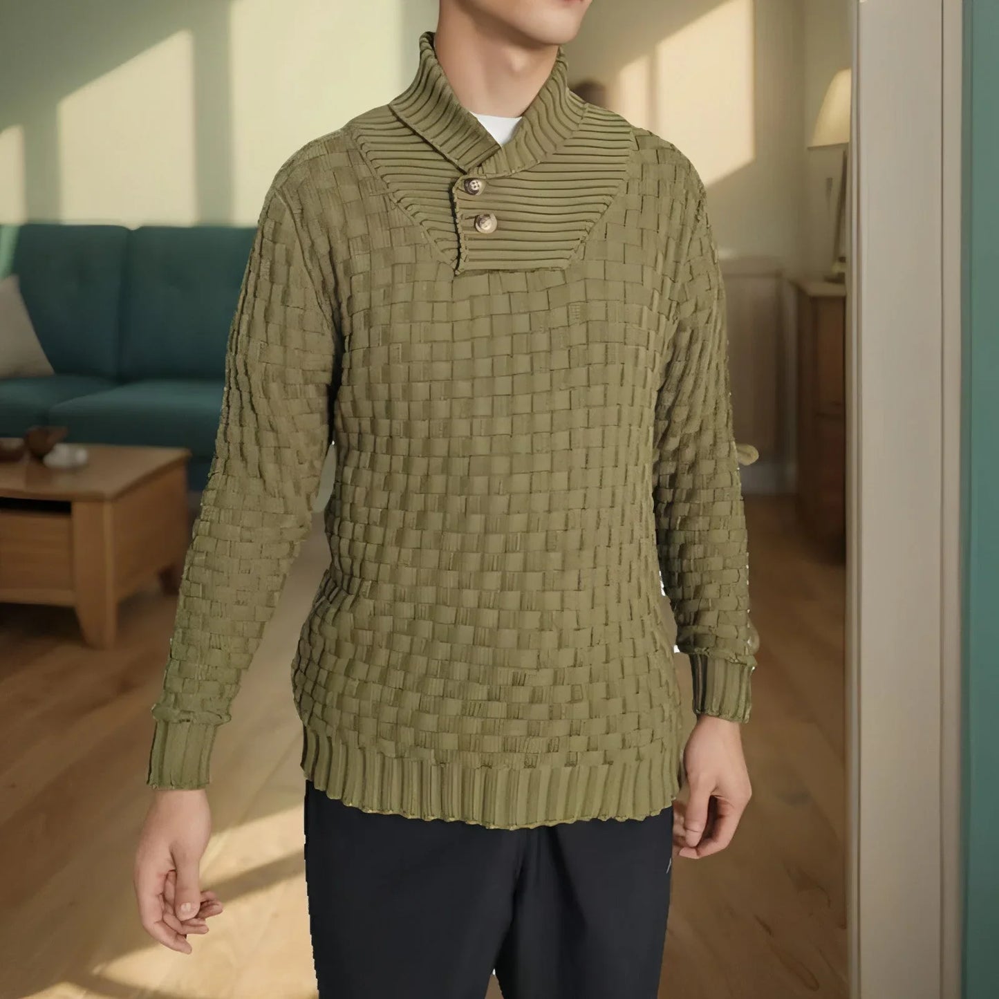 Chic Buttoned Slim Turtleneck Sweater for Men - Which Mark