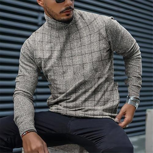 Men's Slim Pullover Long Sleeve T-Shirt High Neck Striped Base Shirt - Which Mark