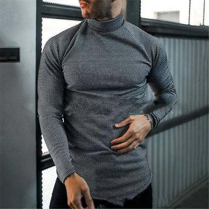 Men's Slim Pullover Long Sleeve T-Shirt High Neck Striped Base Shirt - Which Mark