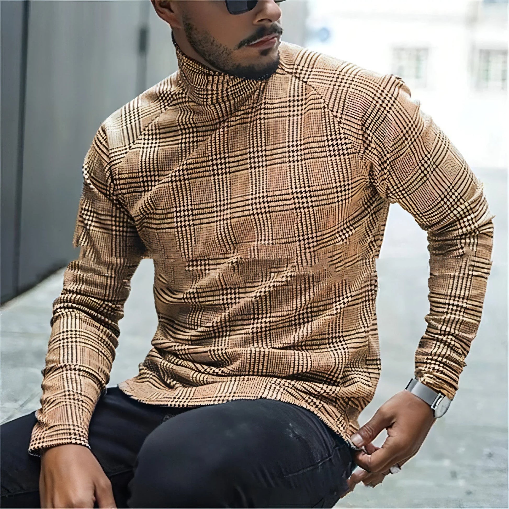 Men's Slim Pullover Long Sleeve T-Shirt High Neck Striped Base Shirt - Which Mark