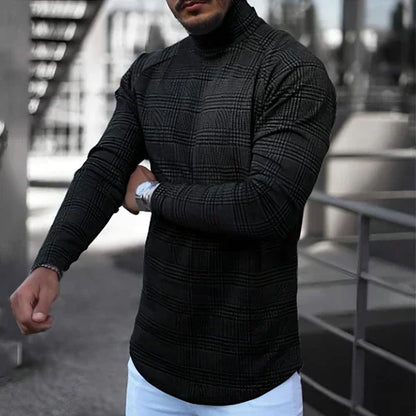 Men's Slim Pullover Long Sleeve T-Shirt High Neck Striped Base Shirt - Which Mark