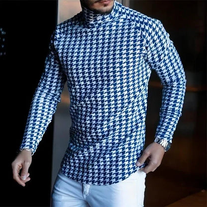 Men's Slim Pullover Long Sleeve T-Shirt High Neck Striped Base Shirt - Which Mark