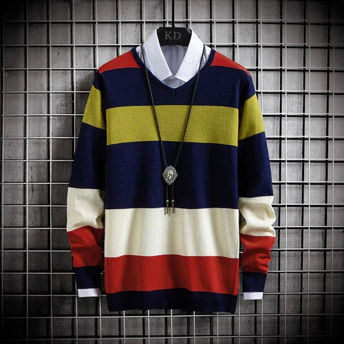 New Thin Color-Blocking Round Neck Men's Casual Sweater - Which Mark