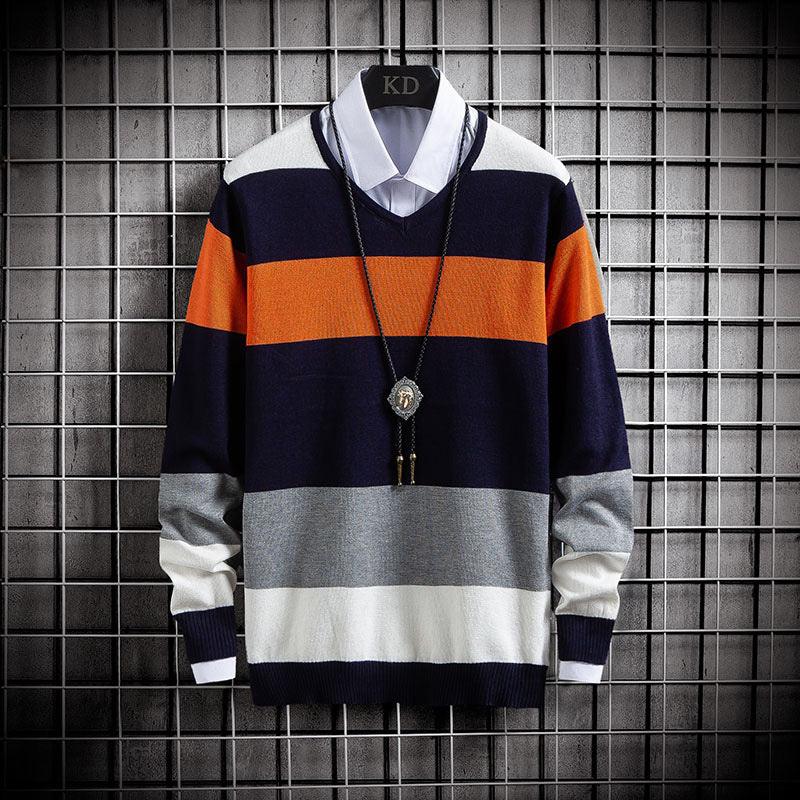 New Thin Color-Blocking Round Neck Men's Casual Sweater - Which Mark