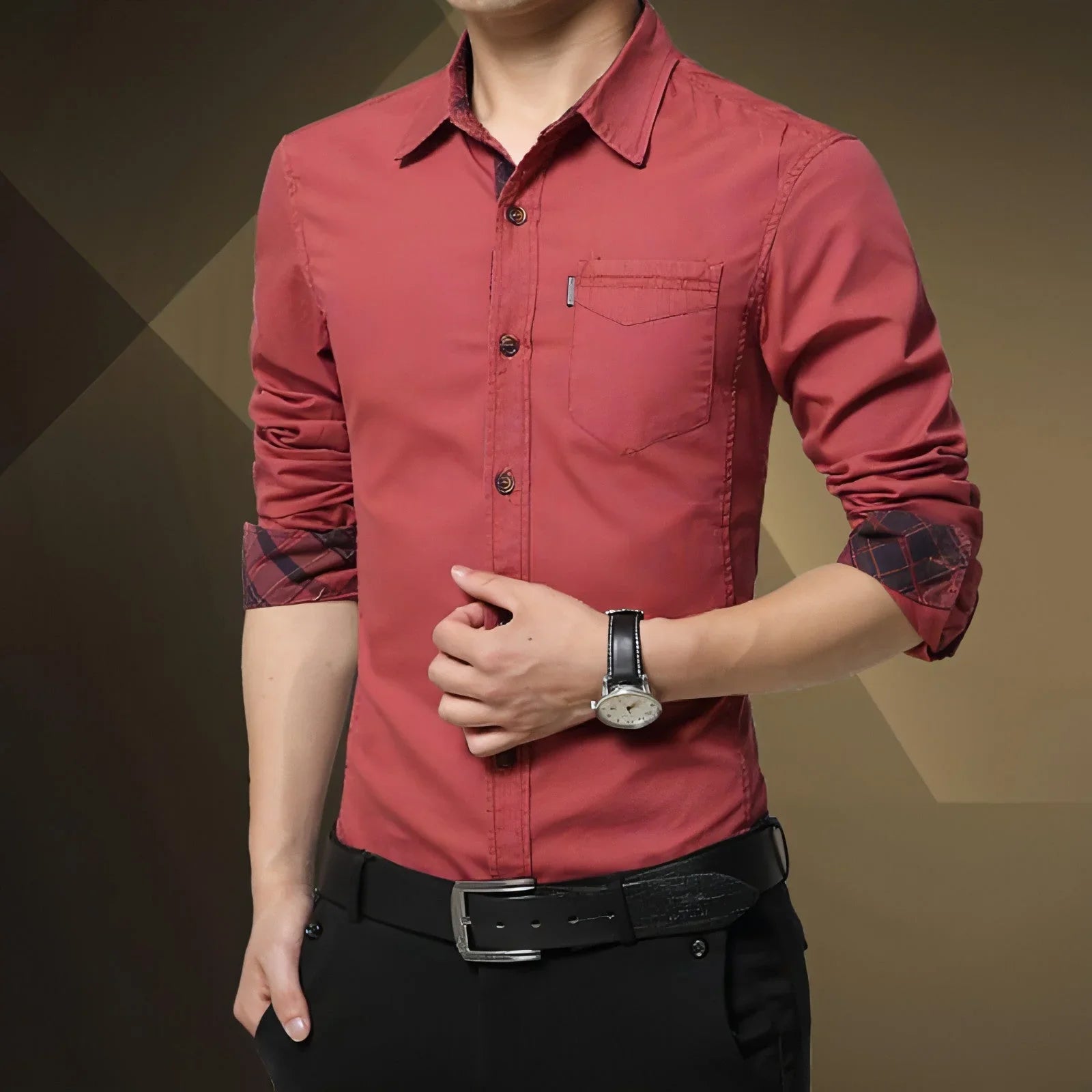 Solid Color Men's Military Dress Shirt Style Slim Fit - Which Mark