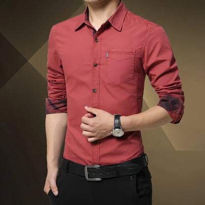 Solid Color Men's Military Dress Shirt Style Slim Fit - Which Mark
