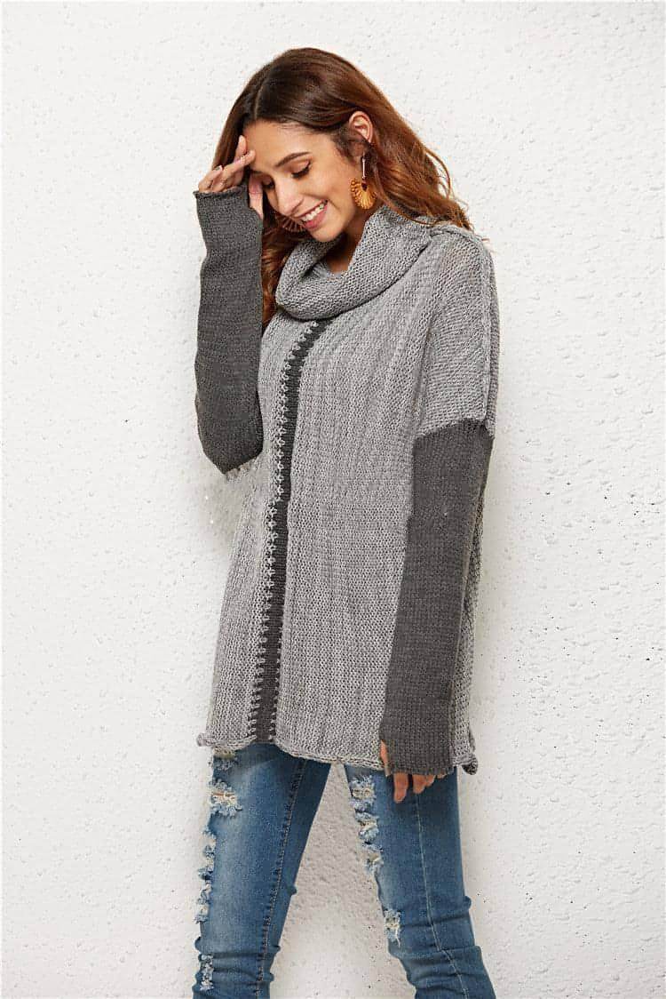 A1. Women's Knitted Pullover Sweater With Holes In Fingers - Which Mark